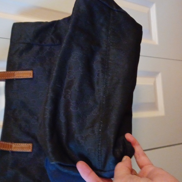 Gucci GG *Rare* Black Canvas w/Brown Leather Handle Tote Bag - Picture 8 of 8